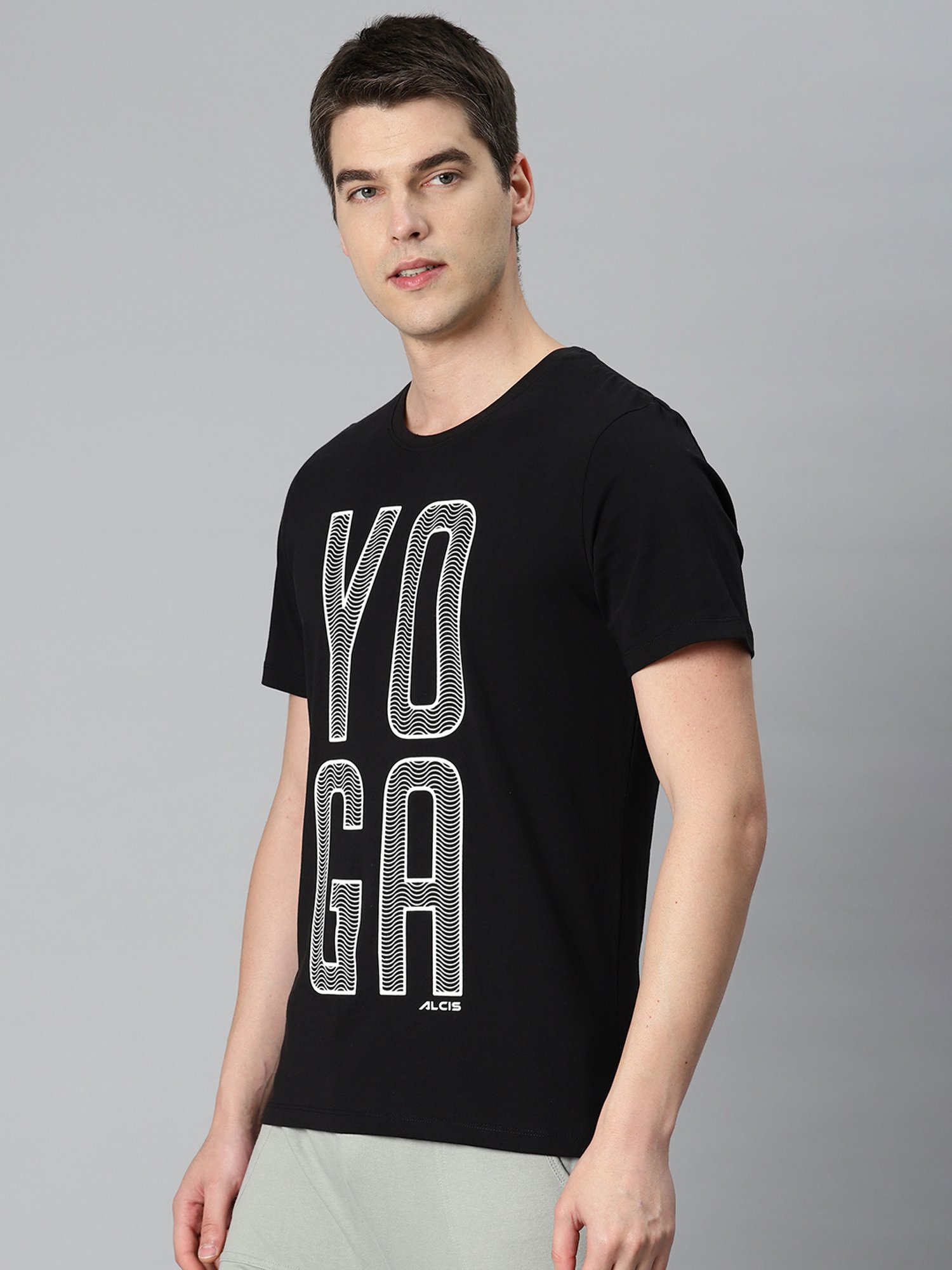 ALCIS Black Regular Fit Printed Crew T-Shirt