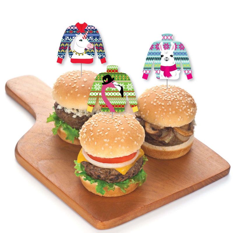 Big Dot of Happiness Wild and Ugly Sweater Party - Dessert Cupcake Toppers - Holiday and Christmas Animals Party Clear Treat Picks - Set of 24