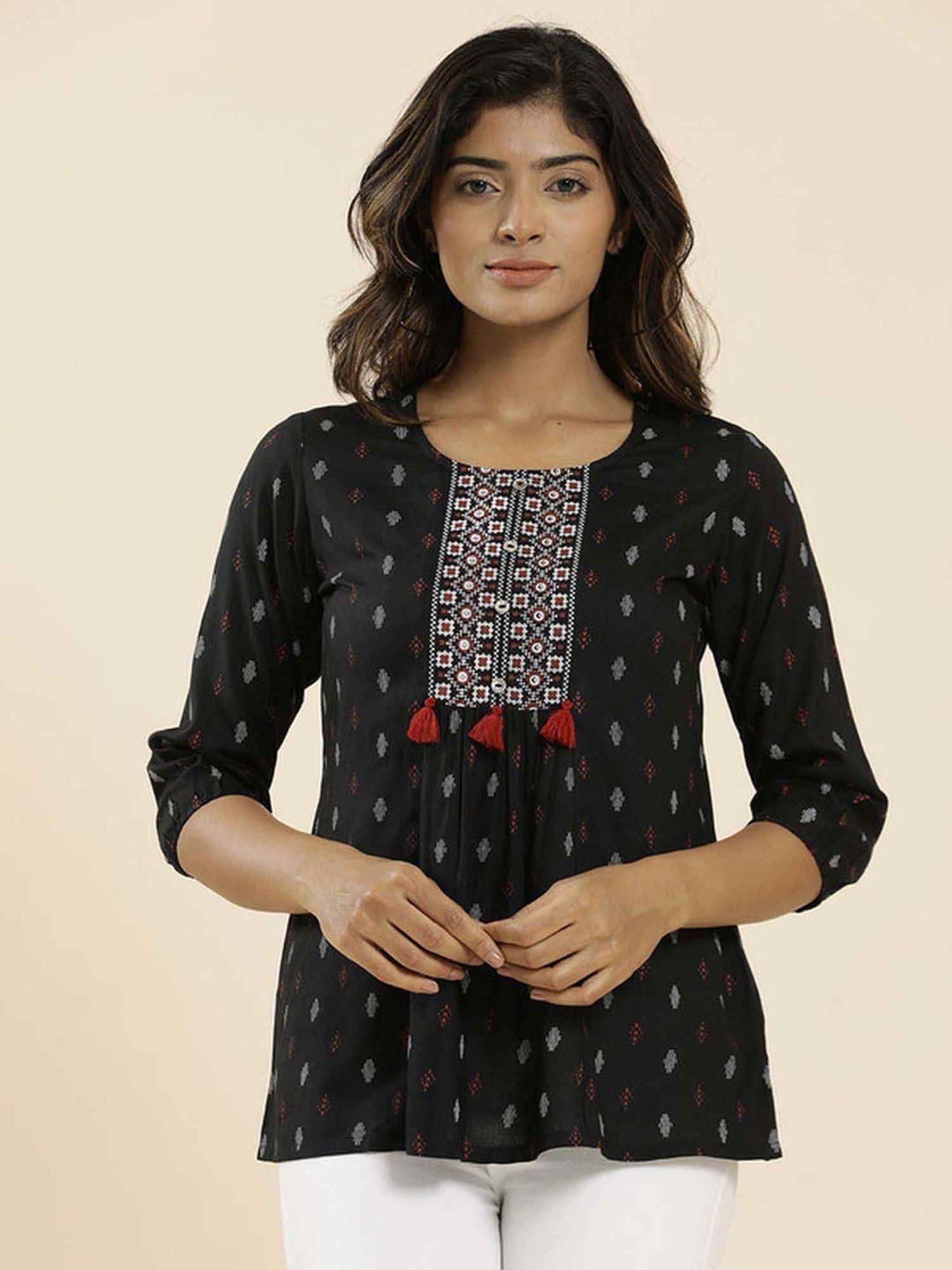 Jaipur Kurti Black Printed Top