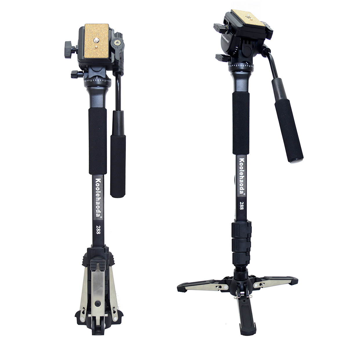 Koolehaoda Professional Camera Aluminium Monopod Fluid Video Head with Folding Three Feet Support Stand, Max:58.2"