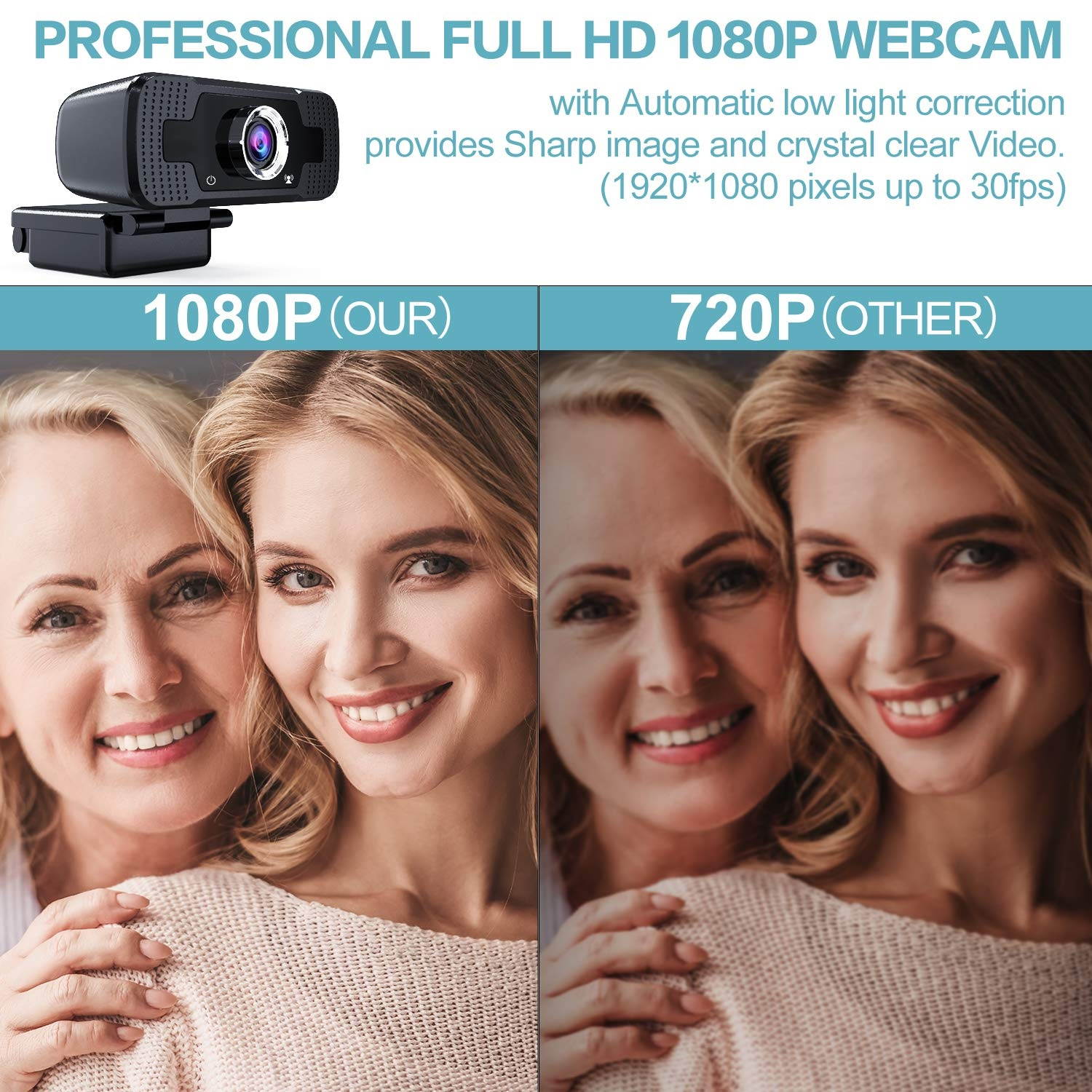 Webcam 1080P HD Live Streaming Webcam USB Plug and Play Web Camera for PC Laptop Desktop with 90-Degree Wide Angle Microphone for Video Conference Recording Gaming, Video Calling