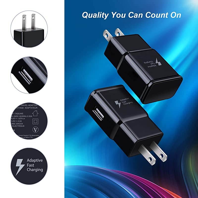 Adaptive Fast Charging Wall Charger,  3-Pack USB Wall Charger Fast Charging Block Travel Phone Charger Compatible Samsung Galaxy Note 10 9 8, S20 S10 S9 S8, iPhone, HTC and More (Black)