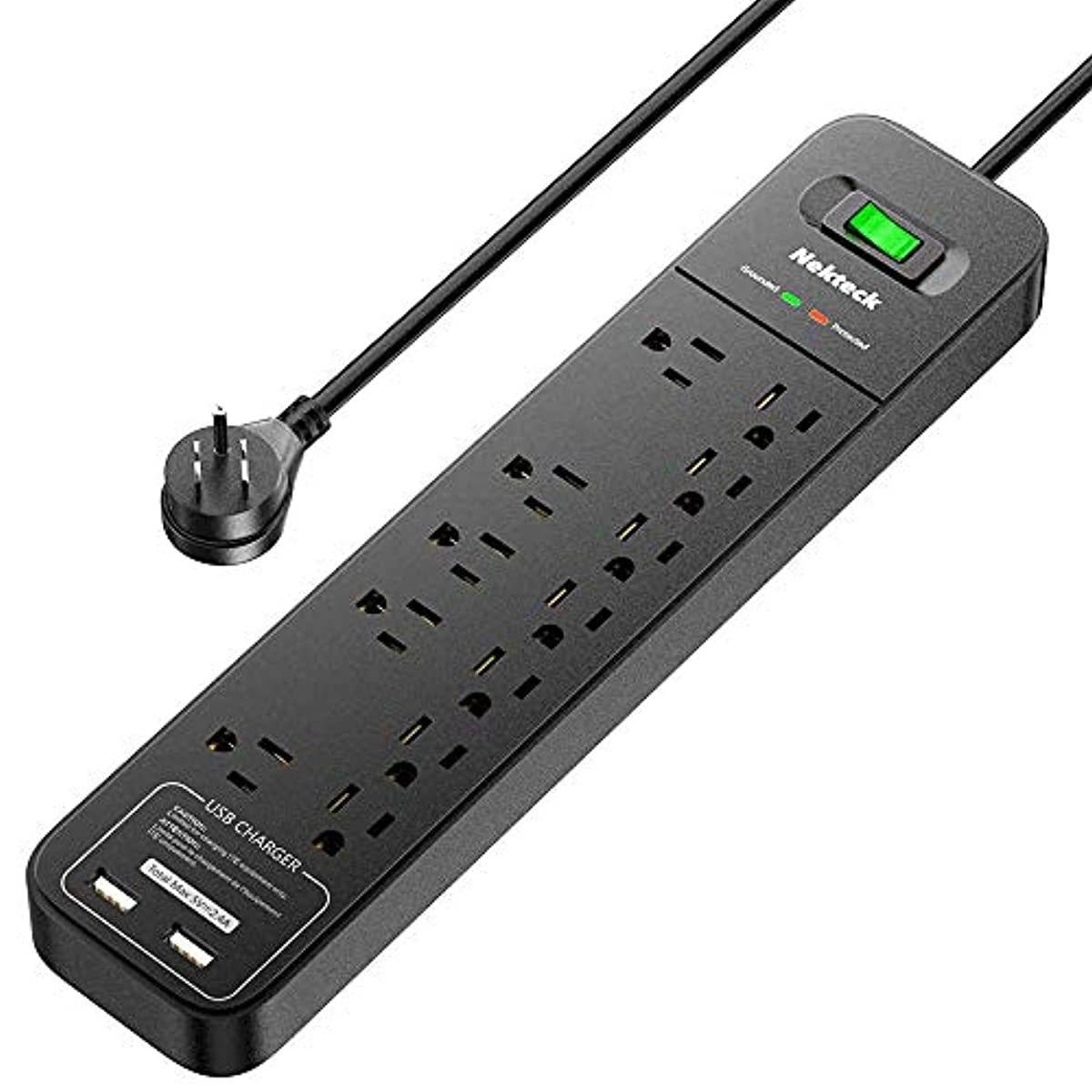 Power Strip Surge Protector, Nekteck Power Strip with 2 USB Port and 12 AC Outlet, 6ft Heavy Duty Extension Cord Wall Mount Charging Station for Home Outdoor Office (2390-Joule, 5V/2.4A)