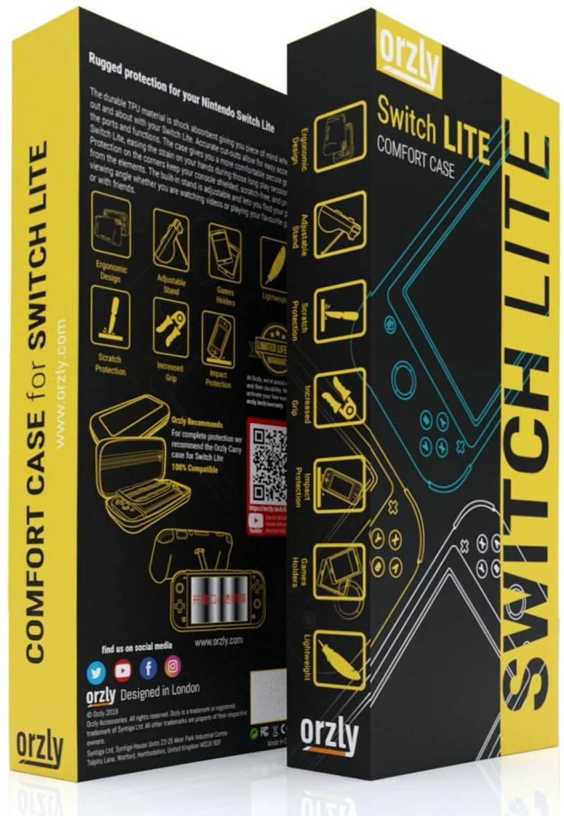 Orzly Grip Case for Nintendo Switch Lite &ndash; Case with Comfort Padded Hand Grips, Kickstand, Pack of Thumb Grips - Turquoise Blue