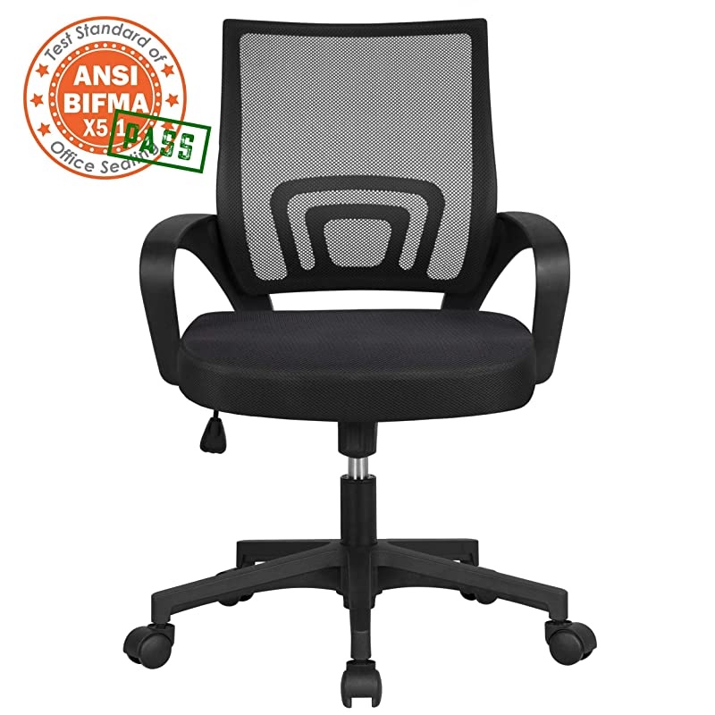 Office Chair Ergonomic Computer Chair Mid Back Mesh Desk Chair Lumbar Support Modern Executive Adjustable Stool Rolling Swivel Chair Black