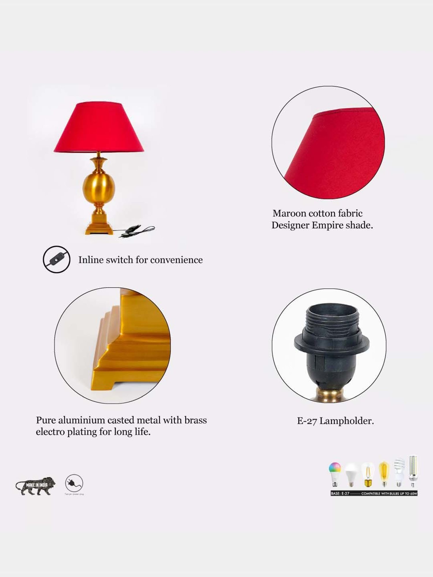 Kapoor Lamp Shades Gold Metal Faris Table Lamp With Cotton Shade