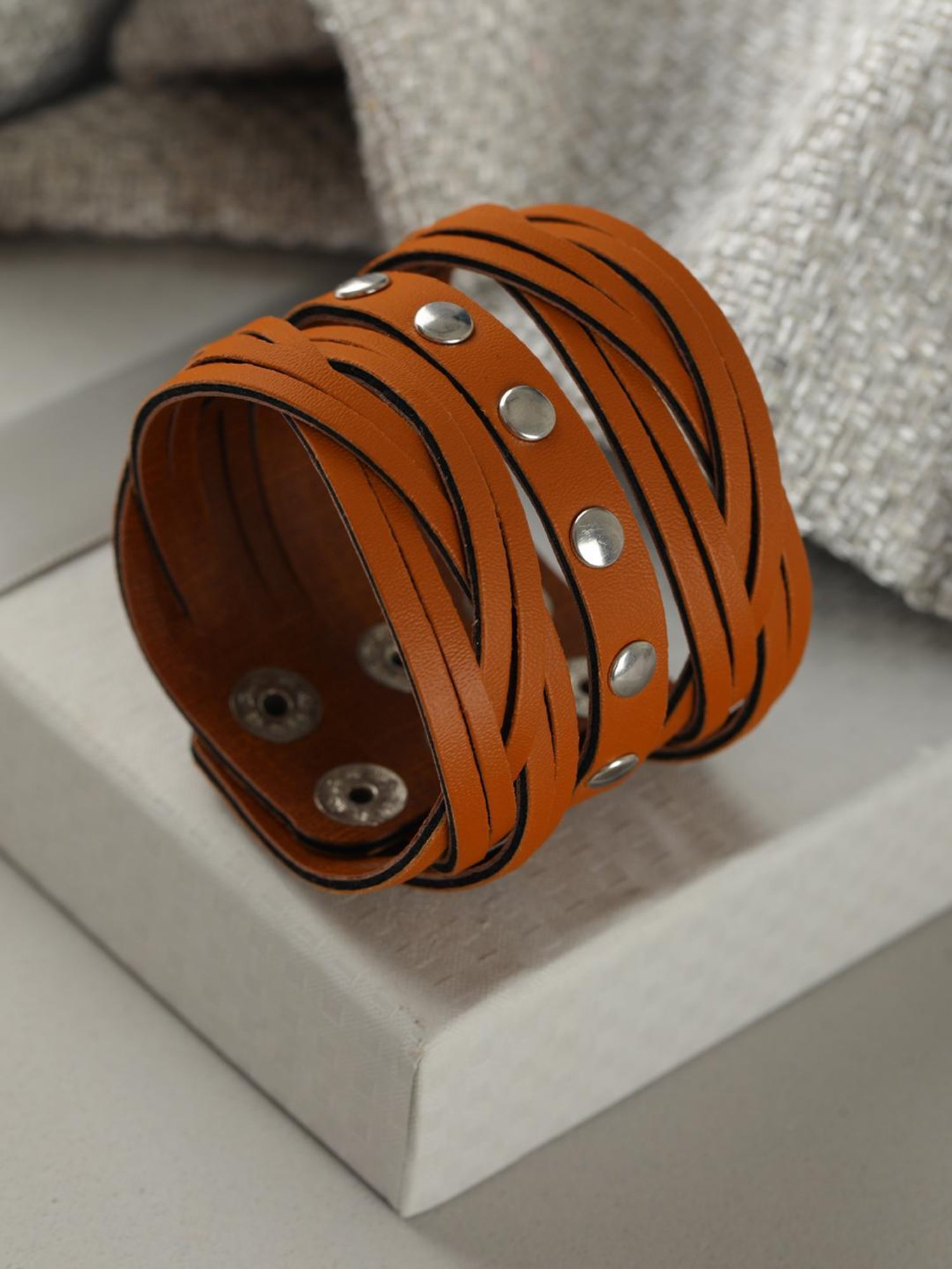 Bold by Priyaasi Brown Weaved Multistrand PU Bracelet for Men