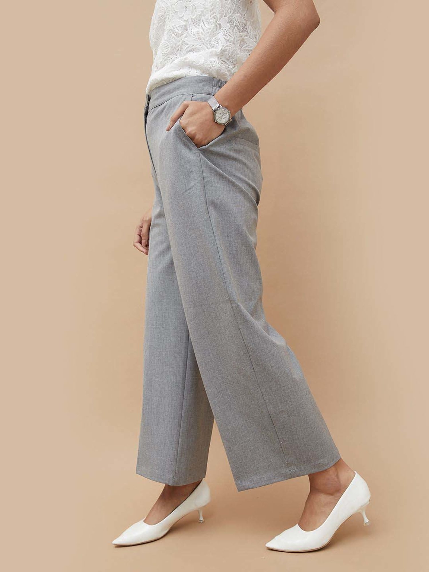 Code by Lifestyle Grey Regular Fit High Rise Pants