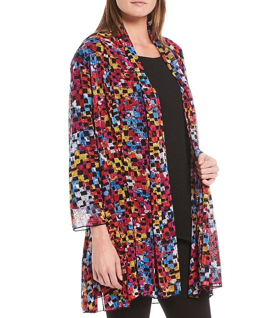 Ali Miles Multicolor Print Onion Skin Open Front Cardigan