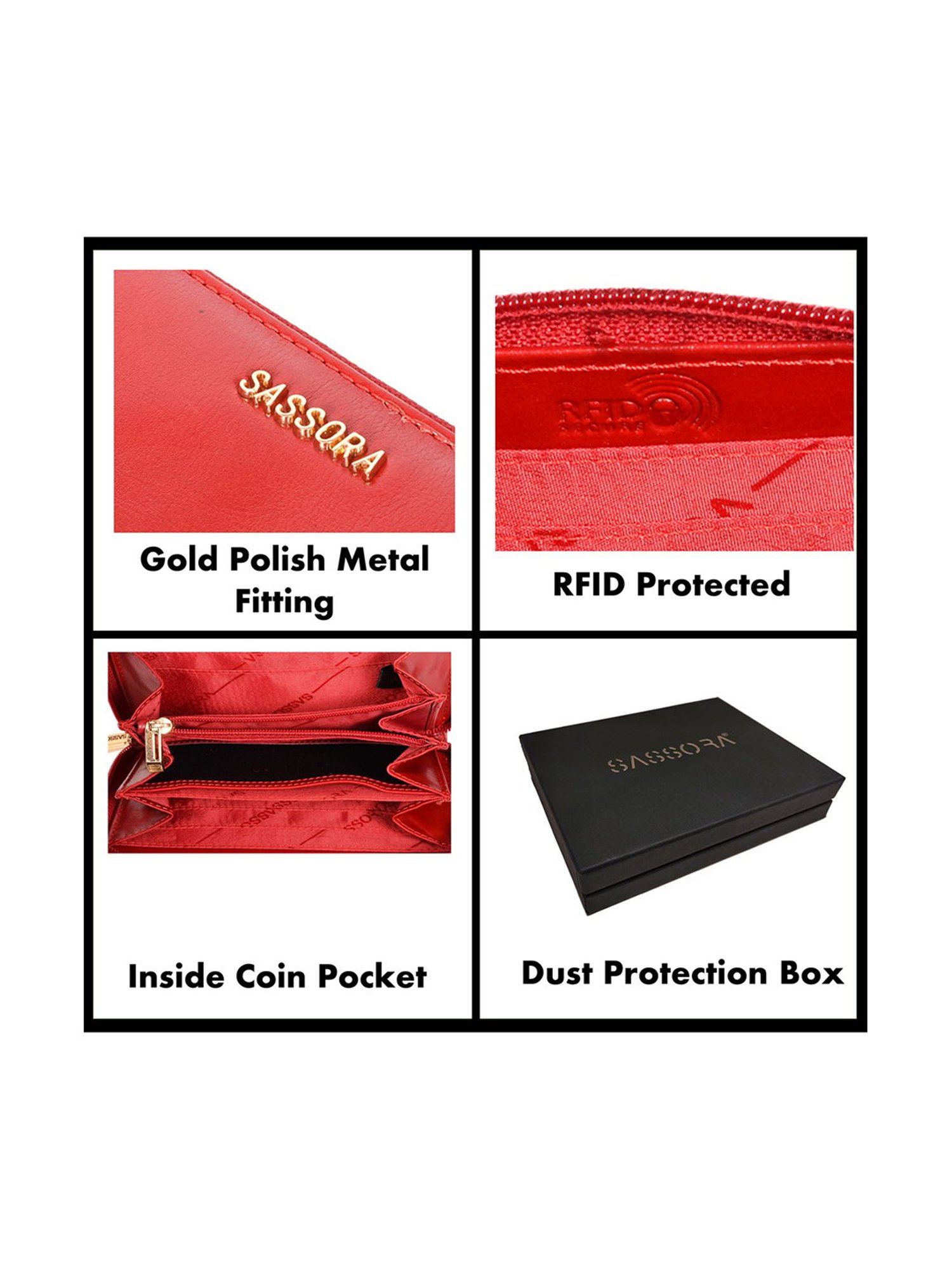 SASSORA Red Solid Rfid Zip Around Wallet for Women