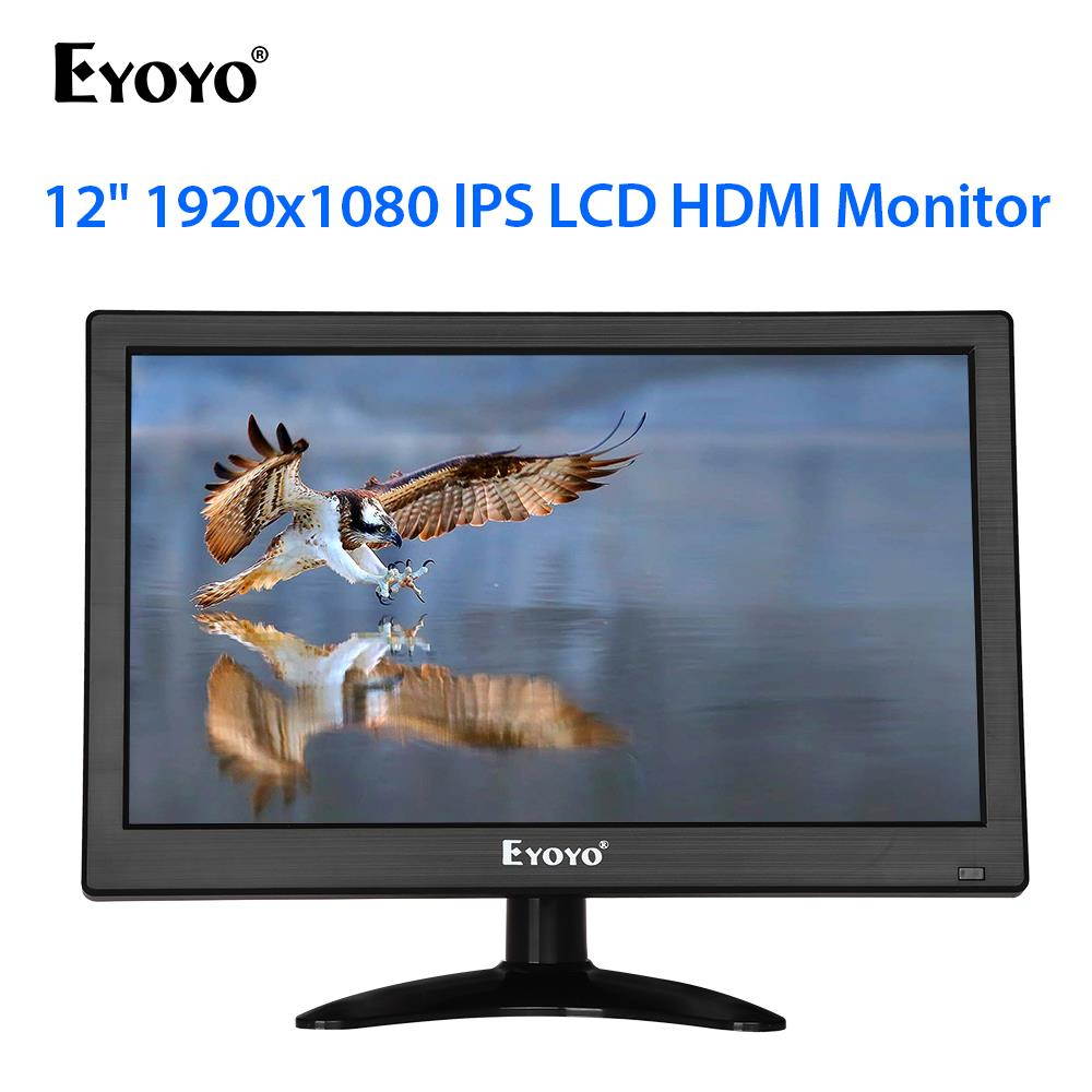 Eyoyo 12 inch HD 1920x1080 IPS LCD HDMI Monitor Screen Input Audio Video Display with BNC Cable for PC Computer Camera DVD Security CCTV DVR Home Office Surveillance