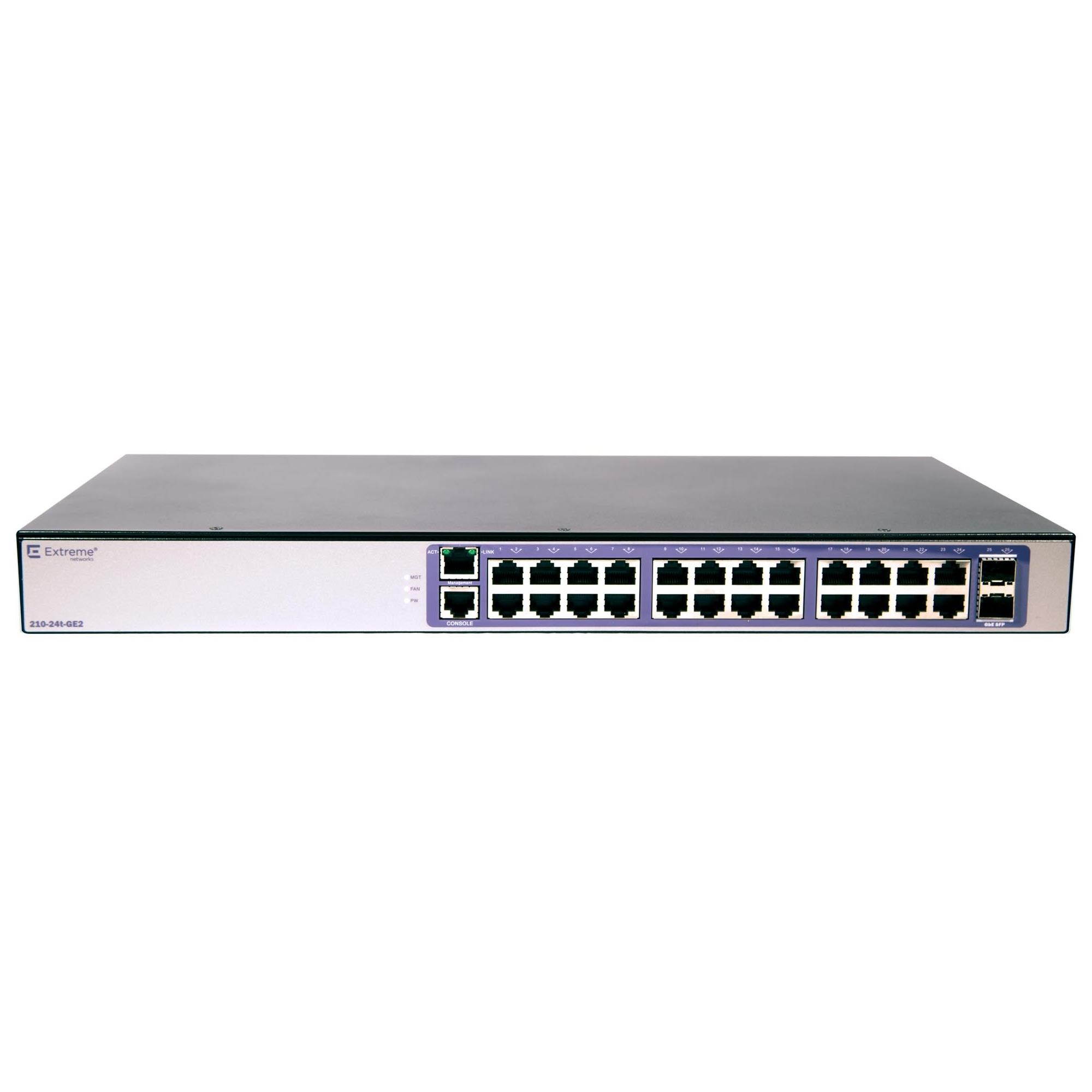 Extreme Networks - 16568 - Extreme Networks 210-24t-GE2 Ethernet Switch - 24 x Gigabit Ethernet Network, 2 x Gigabit
