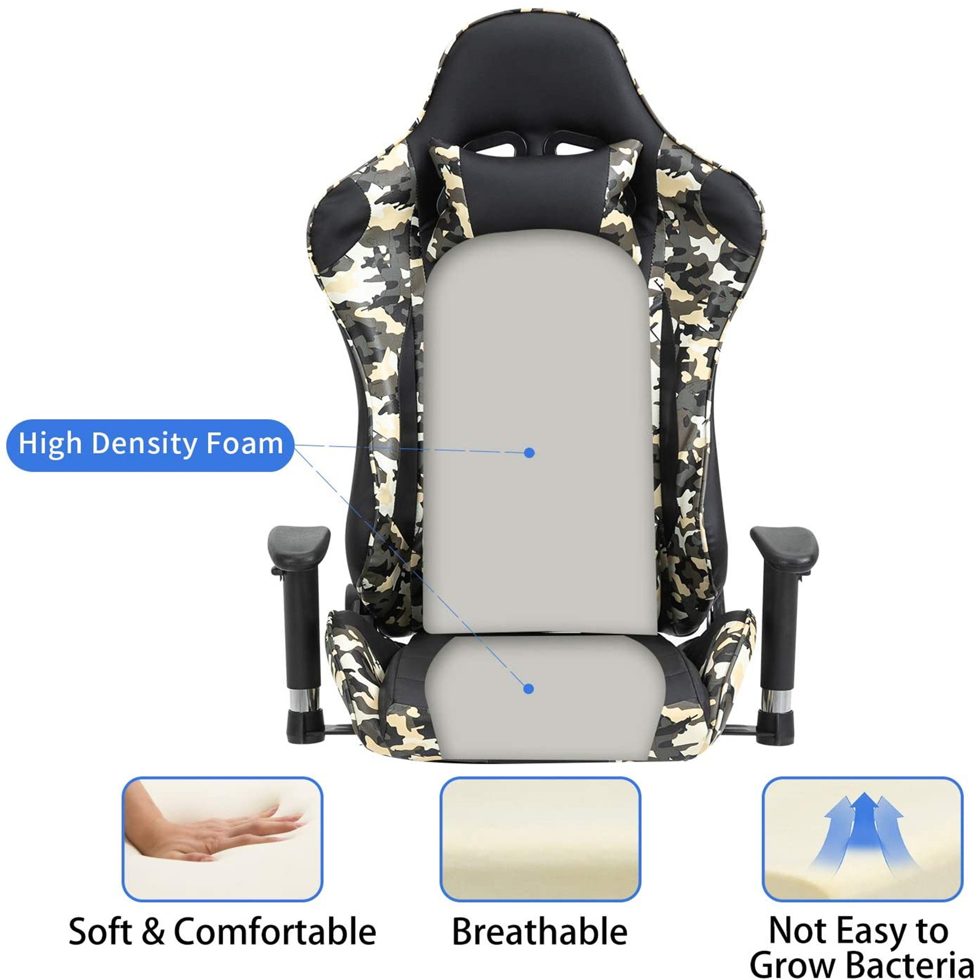 Ergonomic Gaming Chair Racing Chair E-Sports Chair Home Office Chair Computer Game Chair with PU Leather,3D Adjustable Arm,Memory Foam,Lumbar Support,Headrest and Footrest