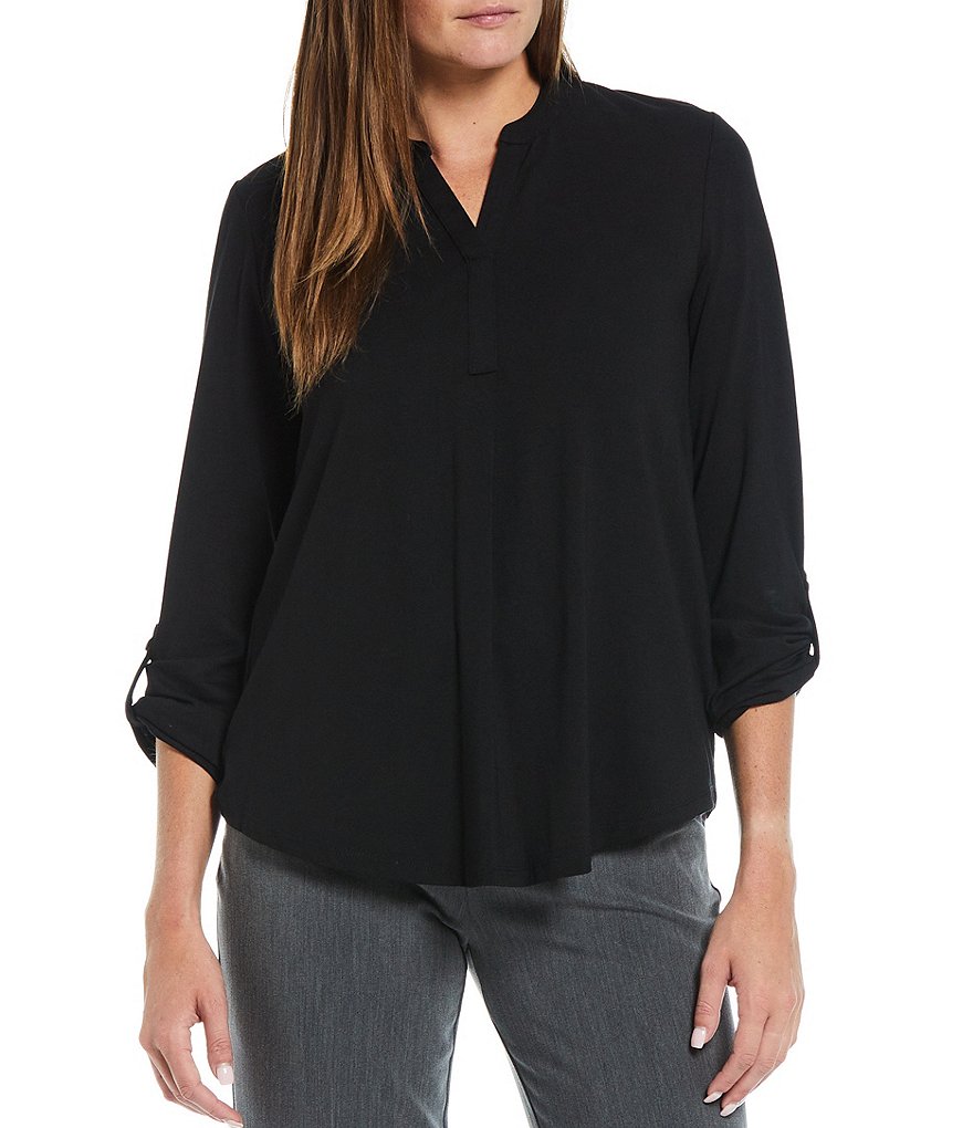 Tommy Hilfiger V-Neck Long Sleeve Printed Button Front Blouse