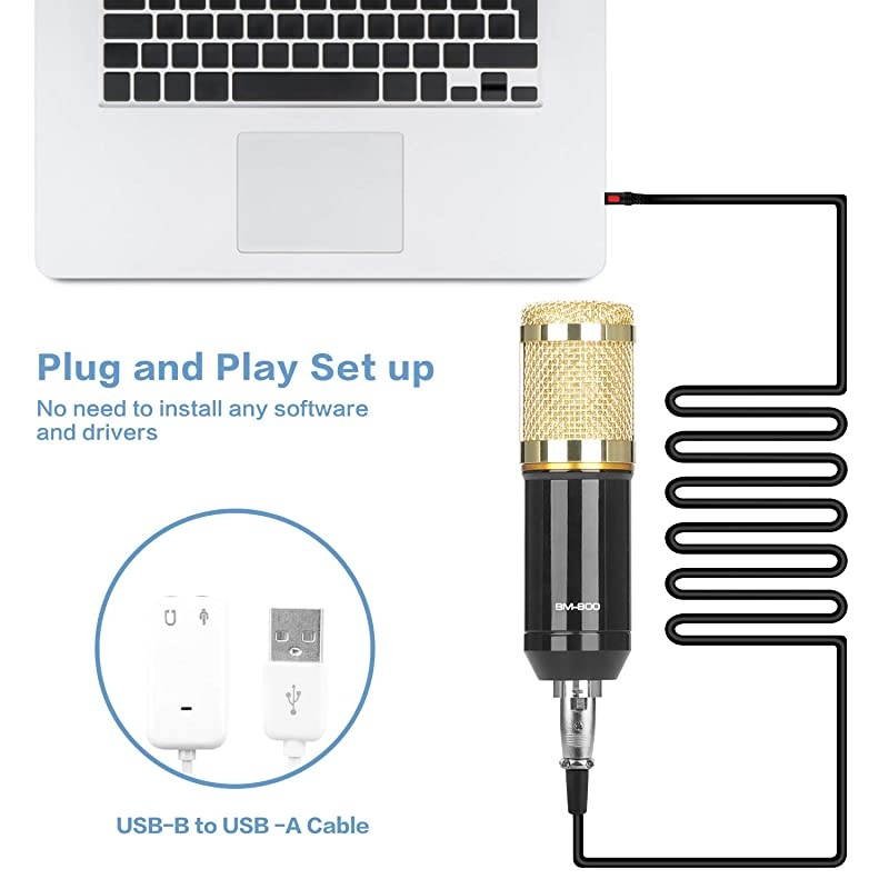 Professional Streaming Podcast PC Microphone,  Cardioid Streaming Microphone PC Mic Kit with 3.5mm XLR Sound Card Boom Arm Shock Mount Pop Filter for YouTuber,Karaoke,Podcasting,Studio Recording