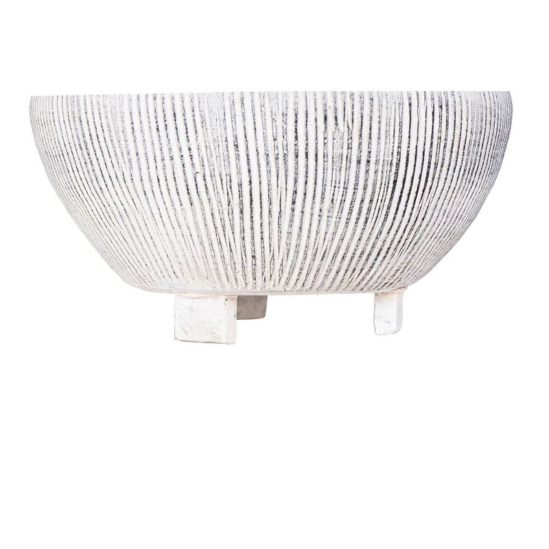 Small Footed Terracotta Planter with Fluted Texture Distressed Cream - 3R Studios