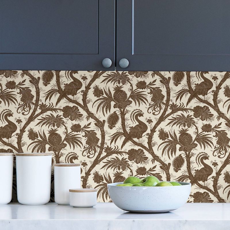 Brewster Java Balinese Peacock Scalamandre Self Adhesive Wallpaper