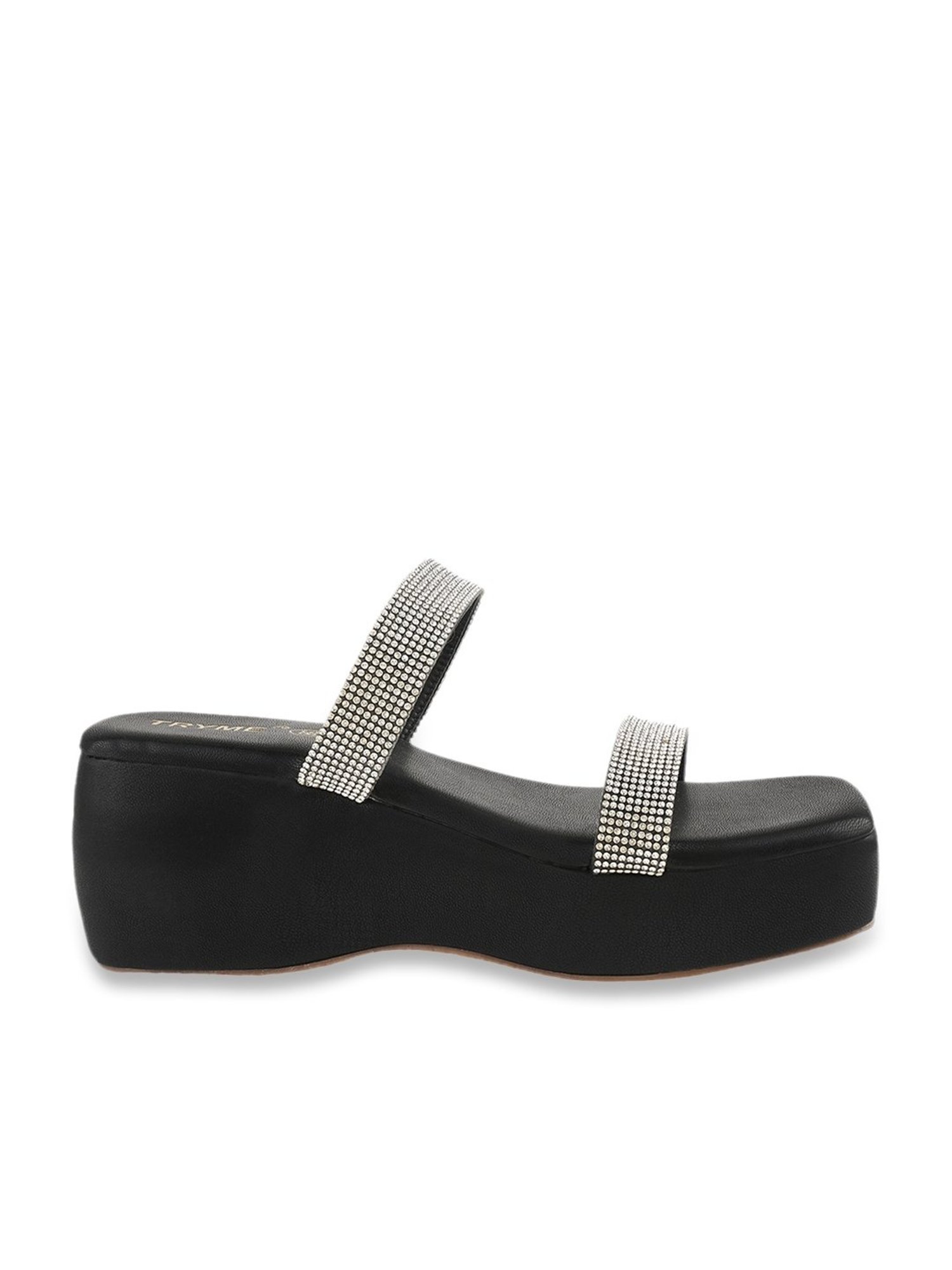 The White Pole Women's Black Casual Sandals