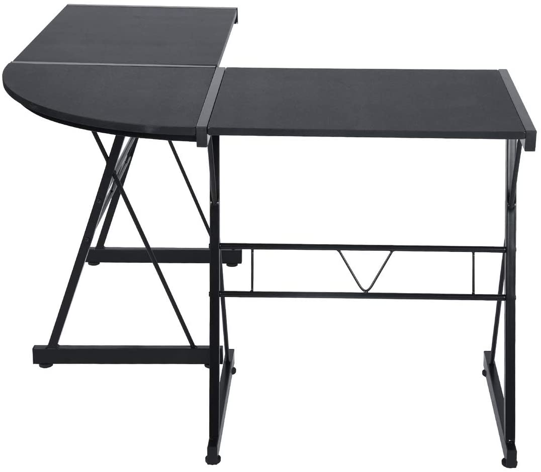 L Shaped Corner Desk, Industrial Style Computer Gaming Desk PC Laptop Workstation for Home Office, Black