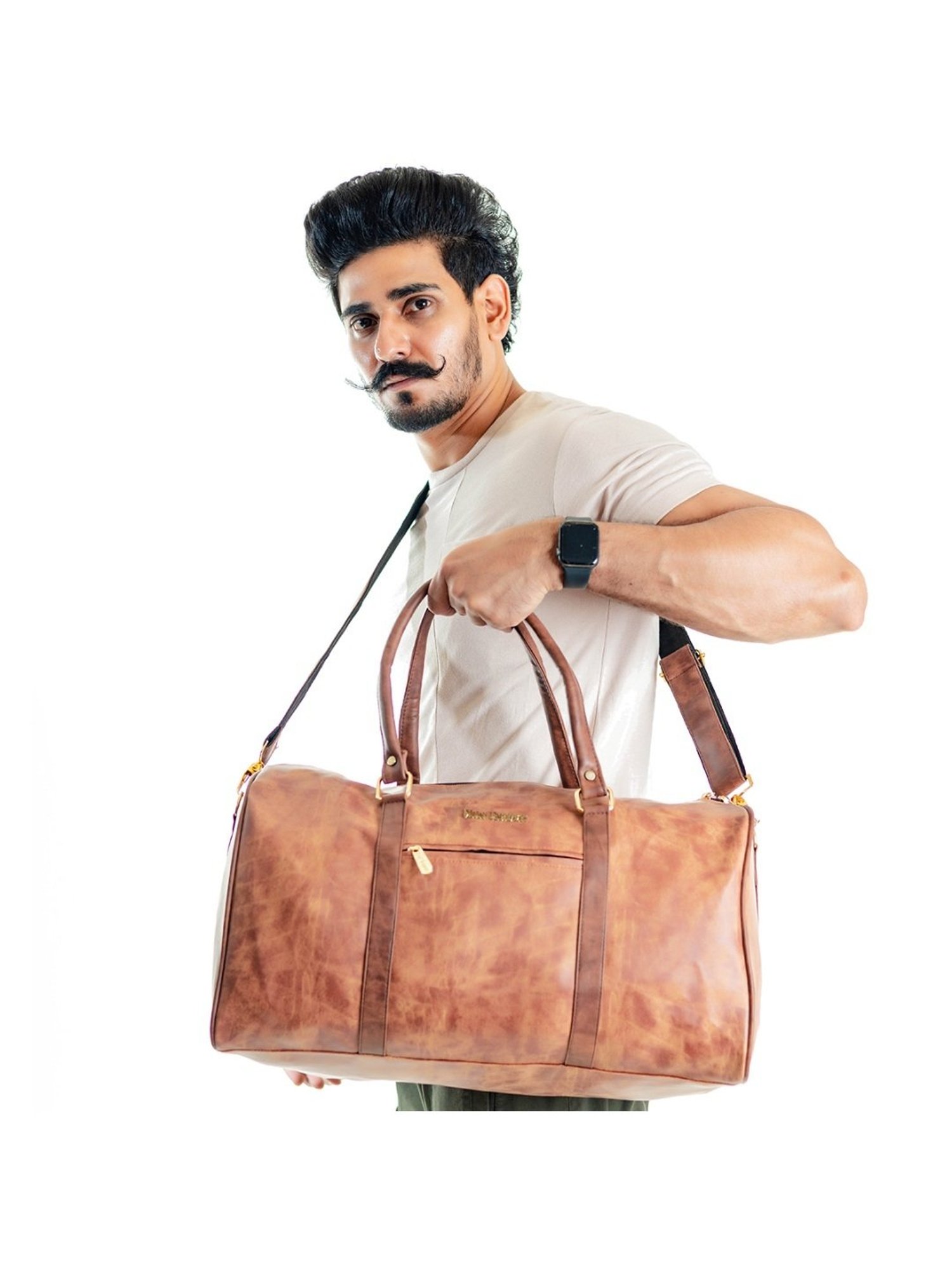 Man Arden Tan Faded Medium Leather Duffle Bag