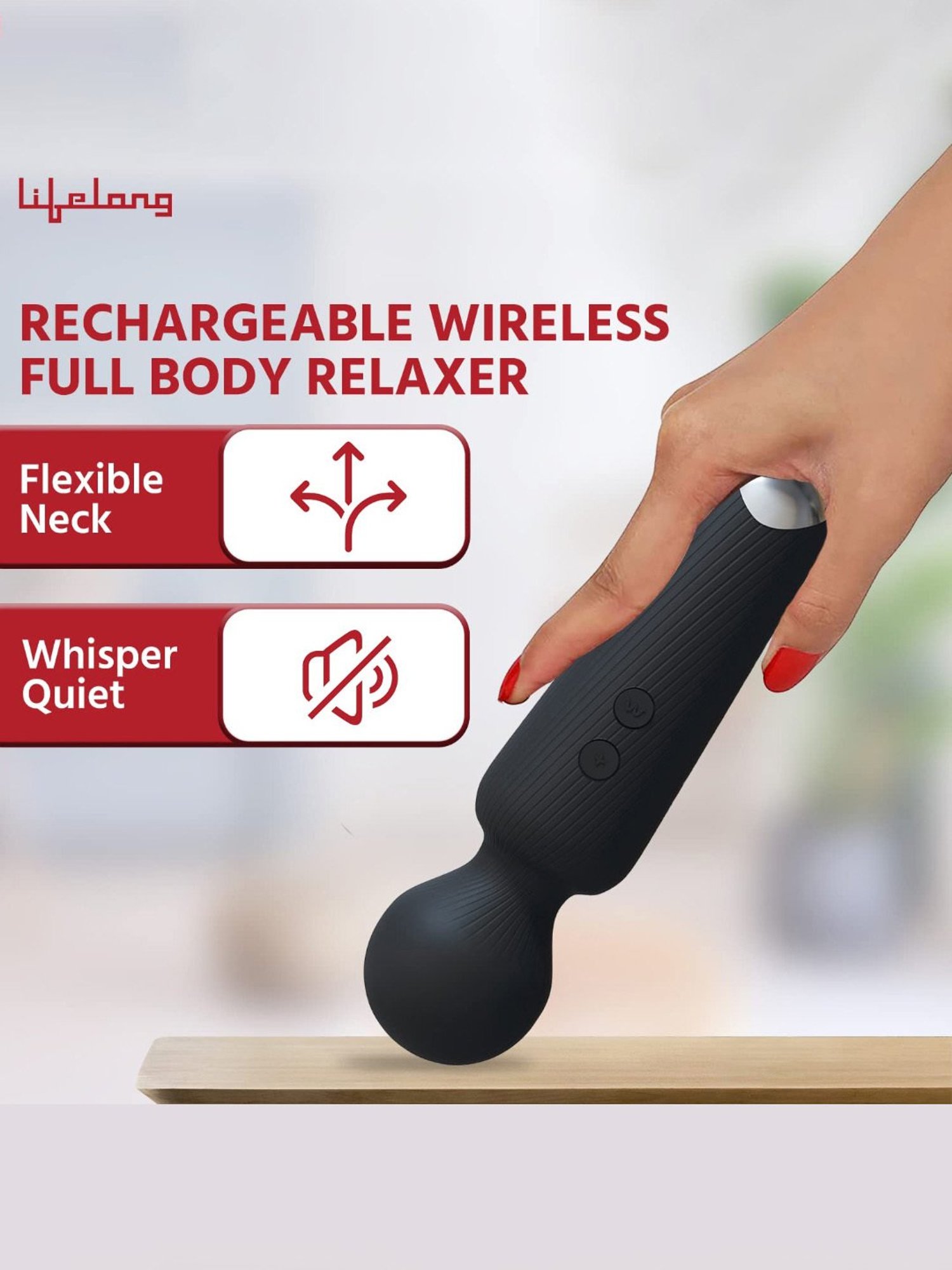 Lifelong LLM468 Rechargeable Wireless Body Massager Machine with 20 Vibration Modes (Black)