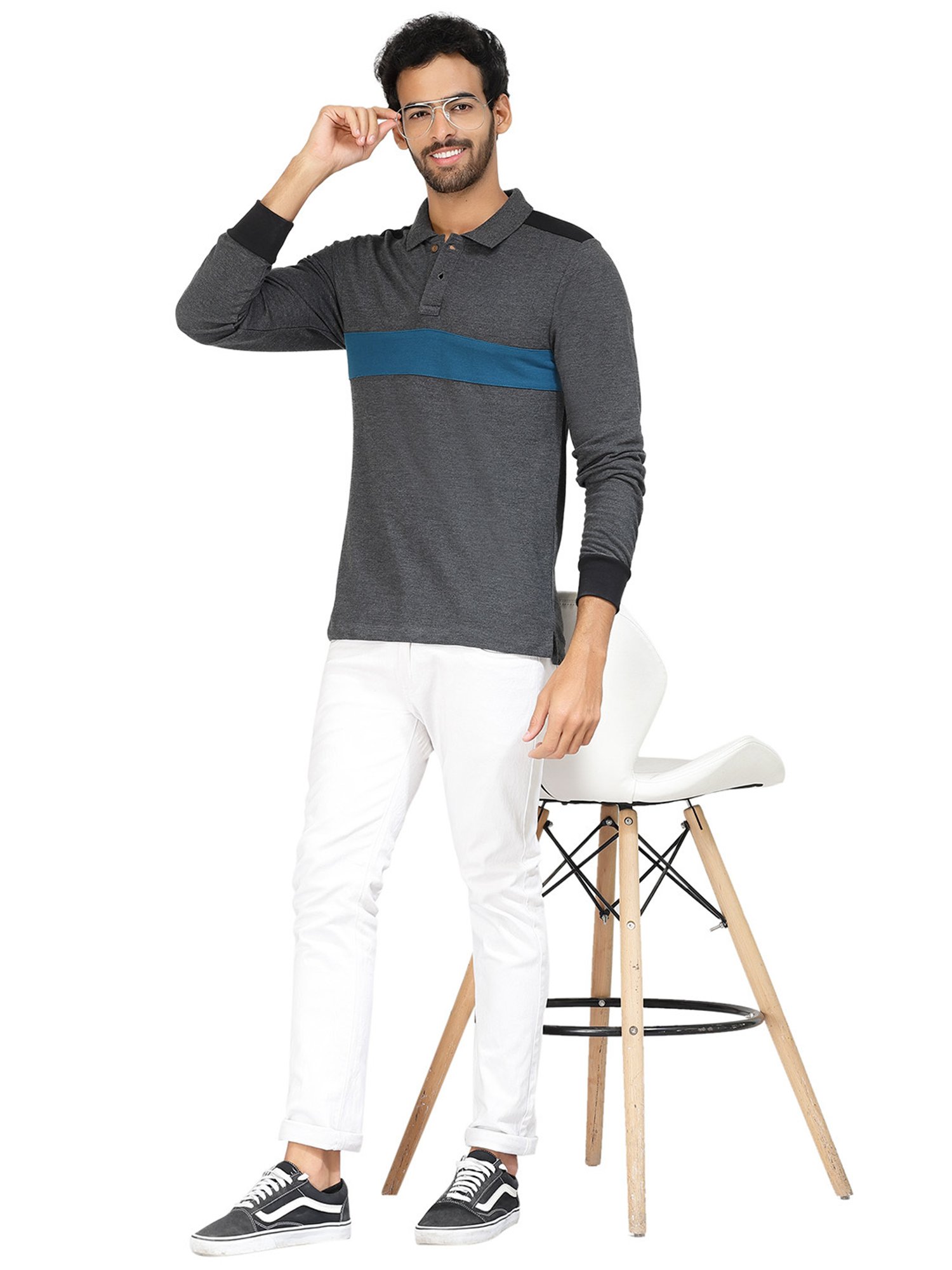 Kalt Dark Grey & Teal Regular Fit Polo T-Shirt