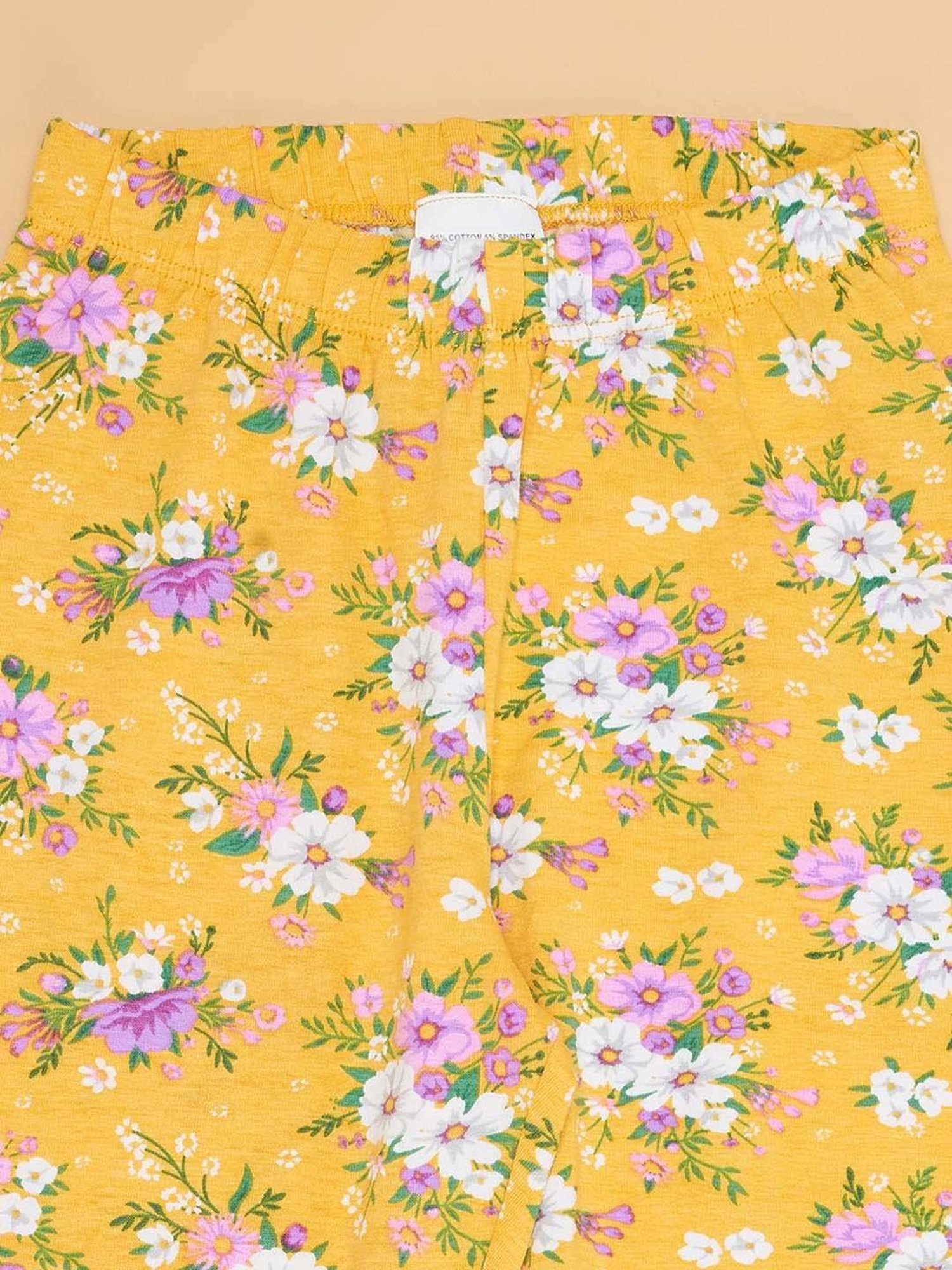 YU by Pantaloons Girls Yellow & Blue Cotton Floral Print Leggings (Pack of 2)