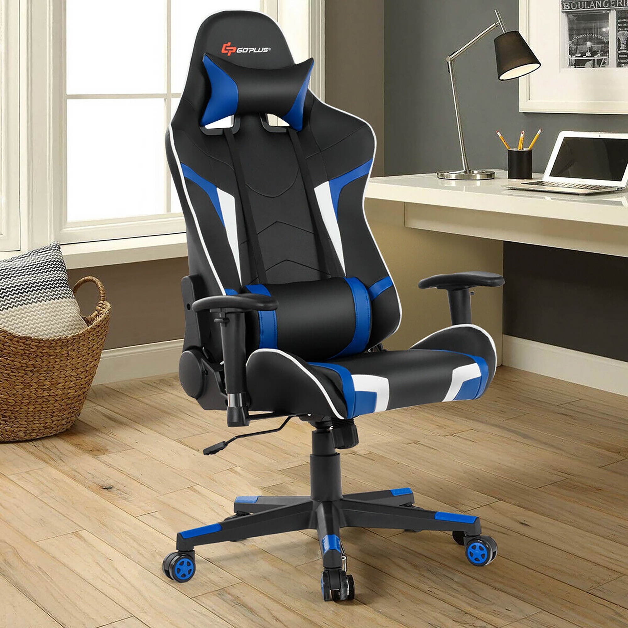 Goplus Massage Gaming Chair Reclining Swivel Racing Office Chair w/Lumbar Support Blue