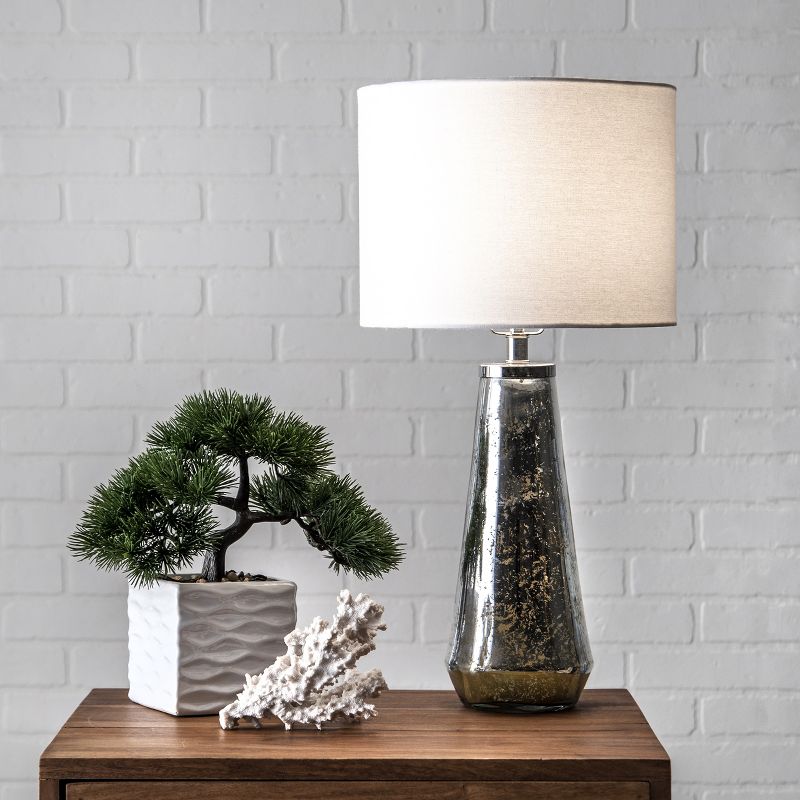 nuLOOM Laramie Glass 12" Table Lamp Lighting - Antique Silver 12" H x 5" W x 5" D