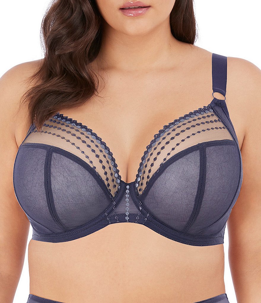 Elomi Plus Matilda Embroidered Sheer Plunge Convertible U-Back to Racerback Contour Wire Full-Busted Bra