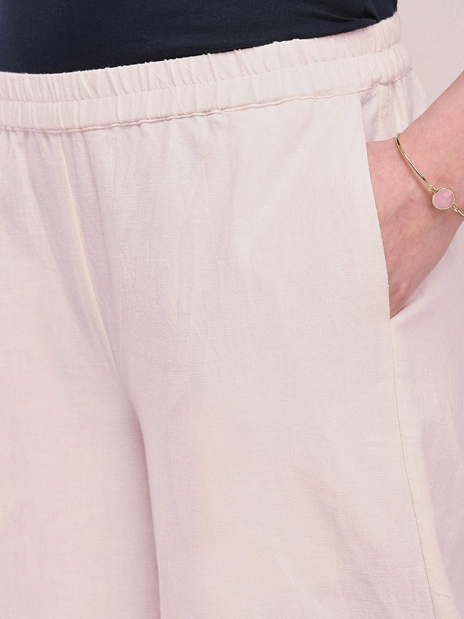 Pink Fort Off-White Cotton Relaxed Fit Palazzos