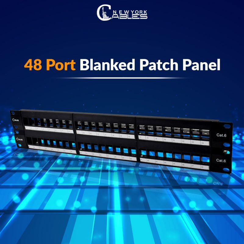 NewYork Cables Unloaded Patch Panel 48 Port 2U HD Blank Keystone Patch Panel - 19 Inches Metal Rack Mount for Cat6 Keystone Jack -  Black-48 Port