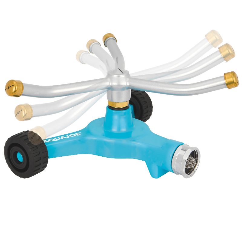 Aqua Joe AJ-TRSWB Indestructible 3-Arm Zinc Rotary 360 Degree Sprinkler | Wheeled Base | 1390 sq ft Max Coverage