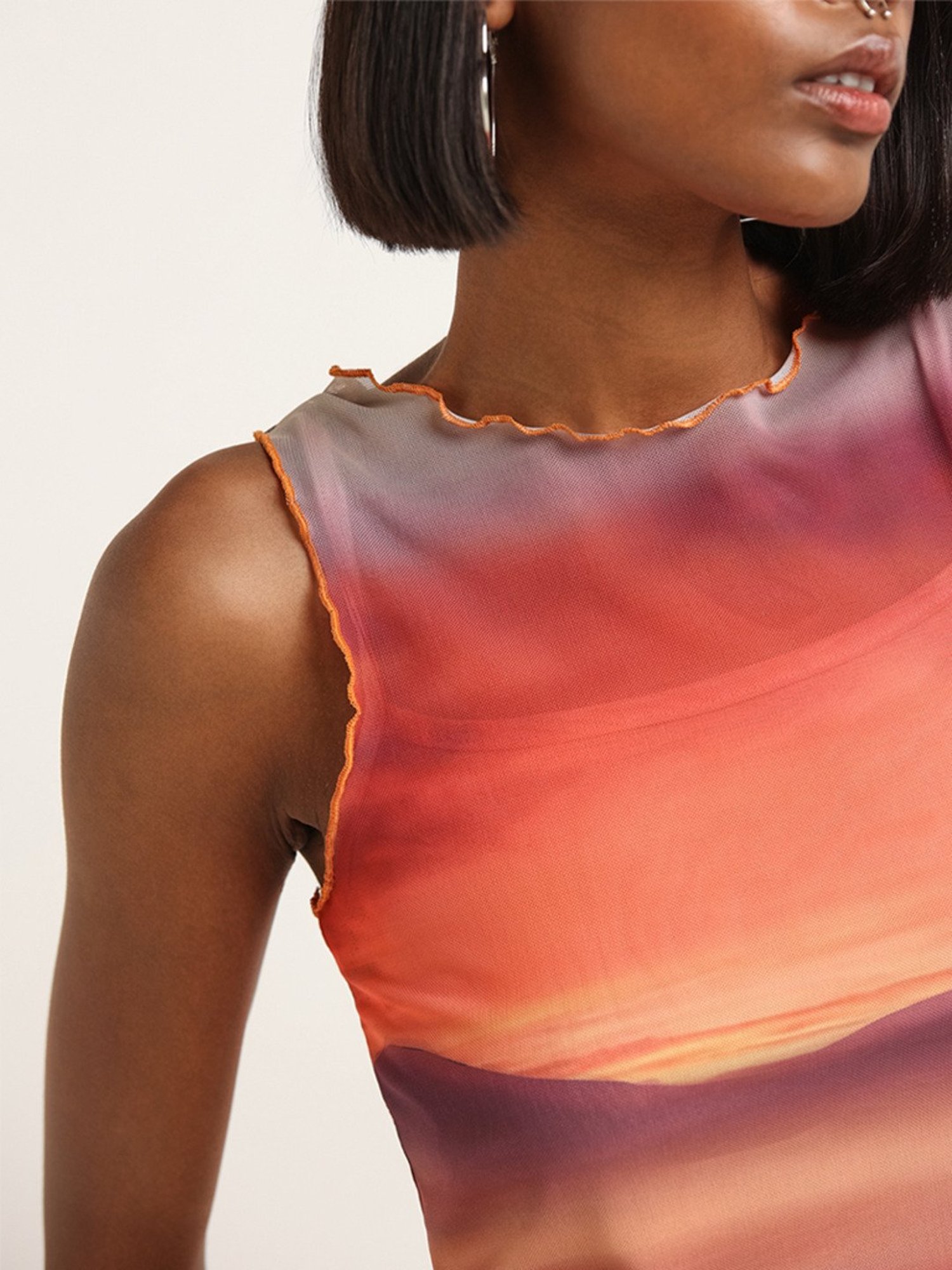 Nuon by Westside Orange Mesh Crop Top