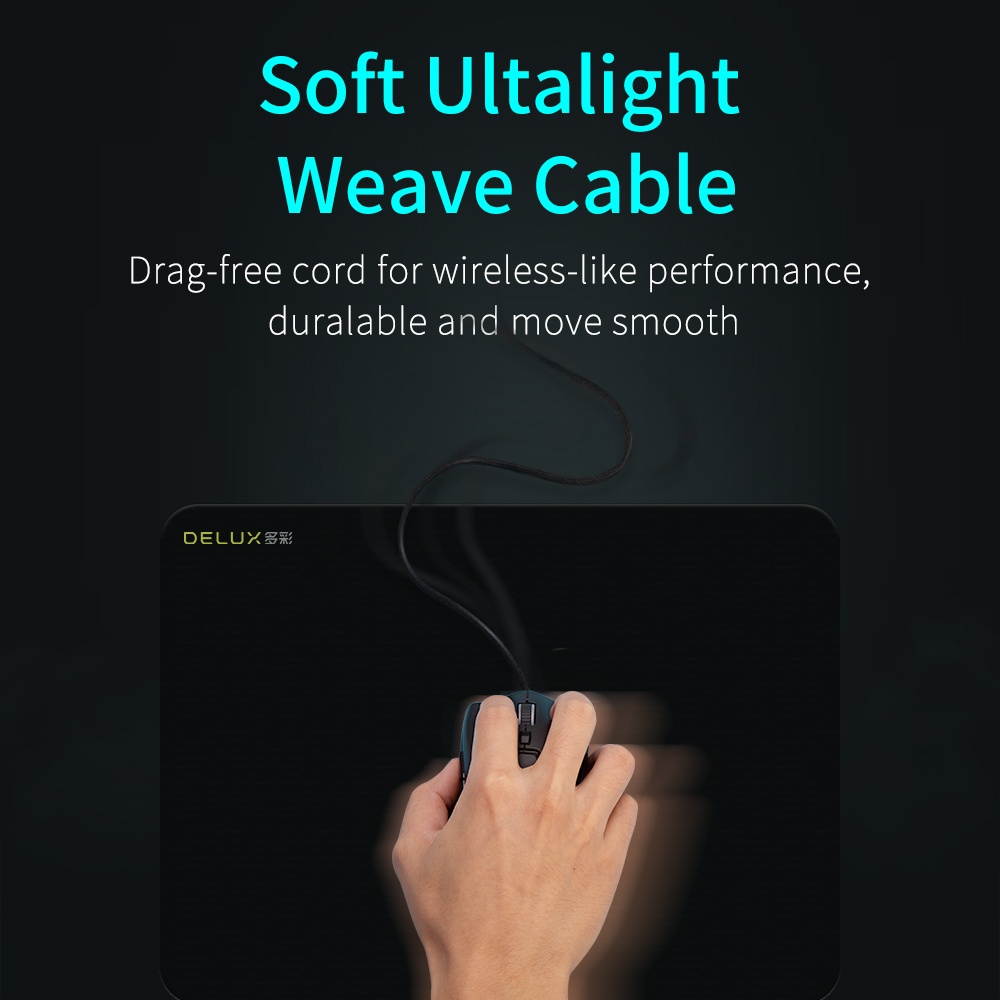 Delux M800 RGB Wired Gaming Mouse 12400-16000 DPI 58g Lightweight Ergonomic 1000Hz Mice with Soft rope Cable For Computer Gamer