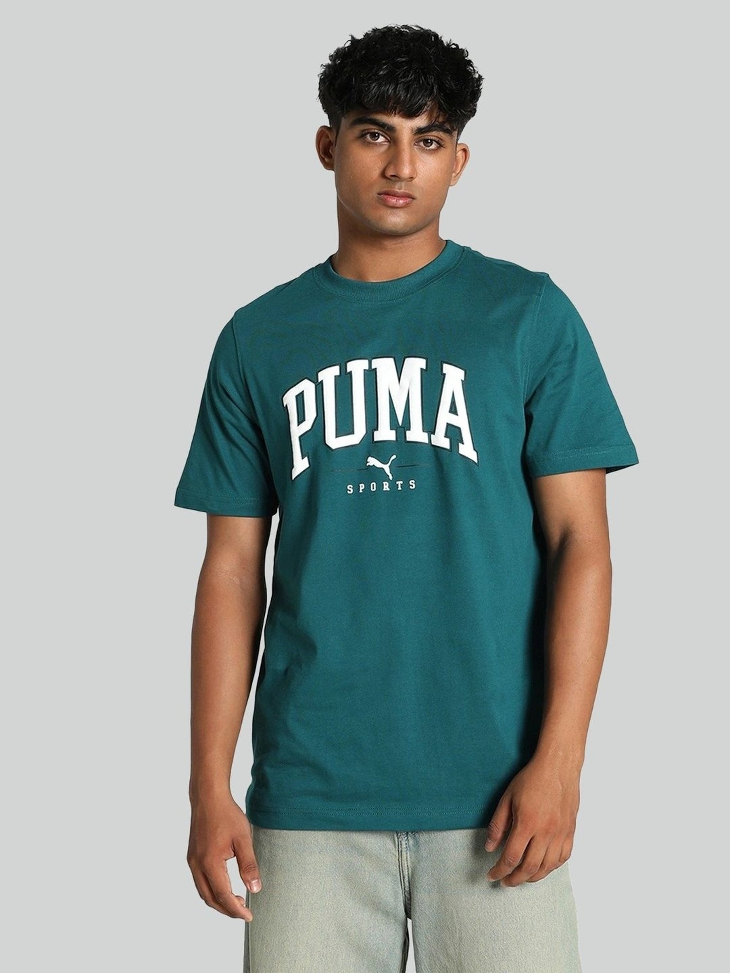 Puma Green Cotton Regular Fit Printed T-Shirt