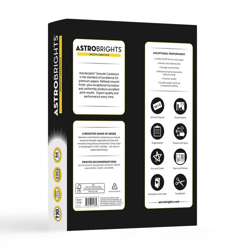 235 Sheets Smooth Cardstock 8.5"x11" White - Astrobrights