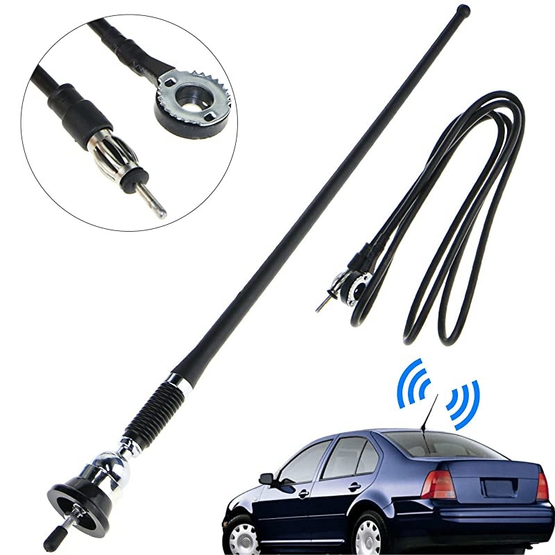 16.9 Inch Car FM AM Radio Antenna, Flexible Mast Radio FM/AM Antenna Universal Car Stereo Auto Roof Fender Radio AM FM Wing Mount Signal Aerial Antenna with Antenna Extension Cable