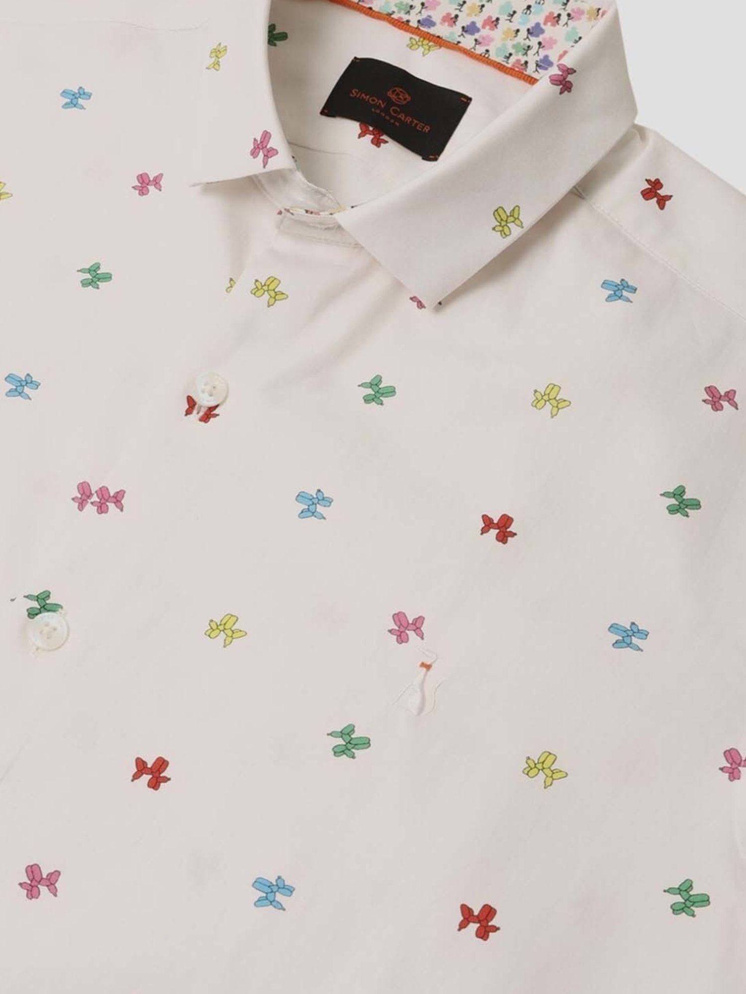 Simon Carter London Beige Printed Slim Fit Shirt