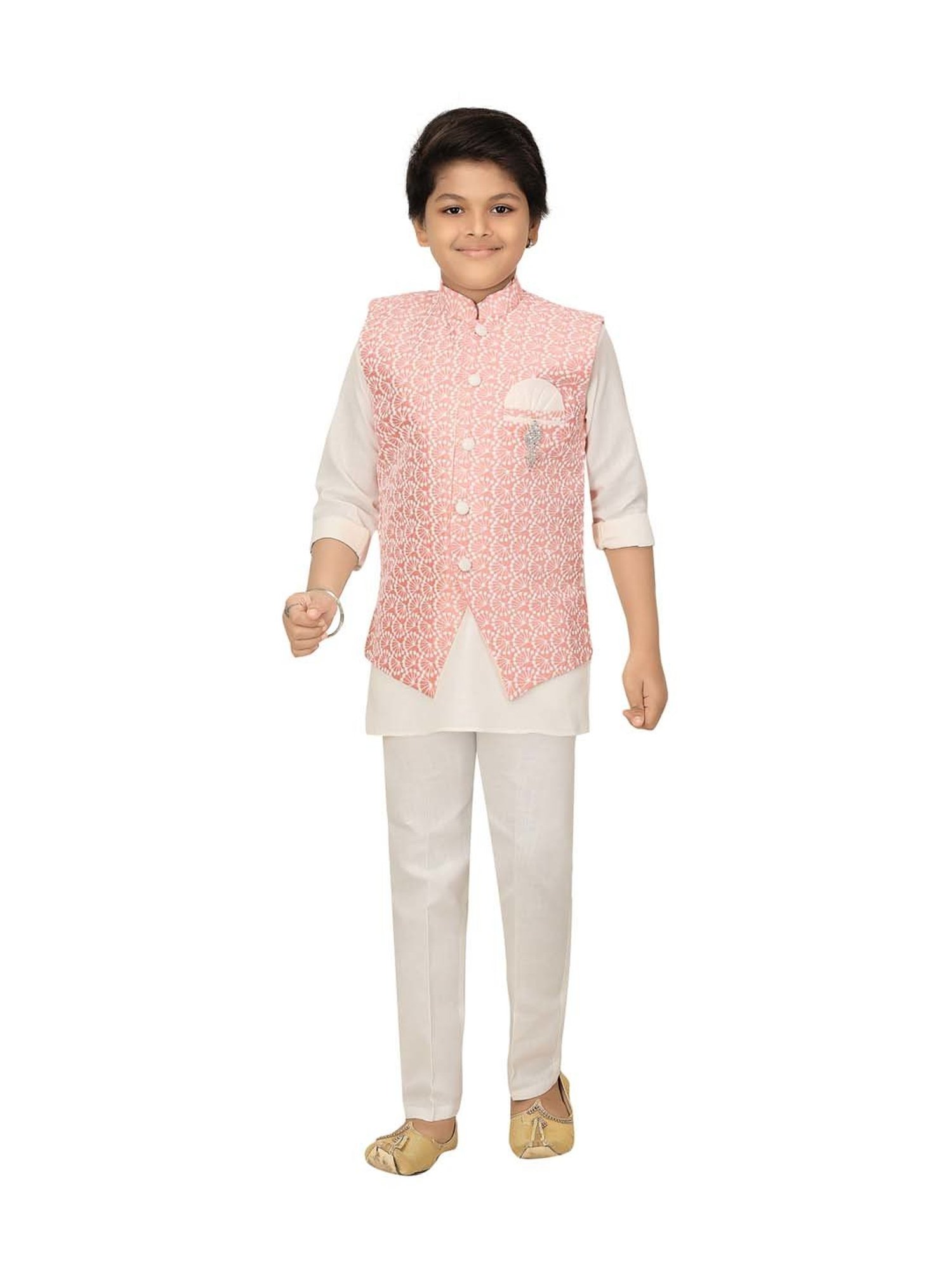 VASTRAMAY Boys Turquoise Floral Full Sleeves Indowestern