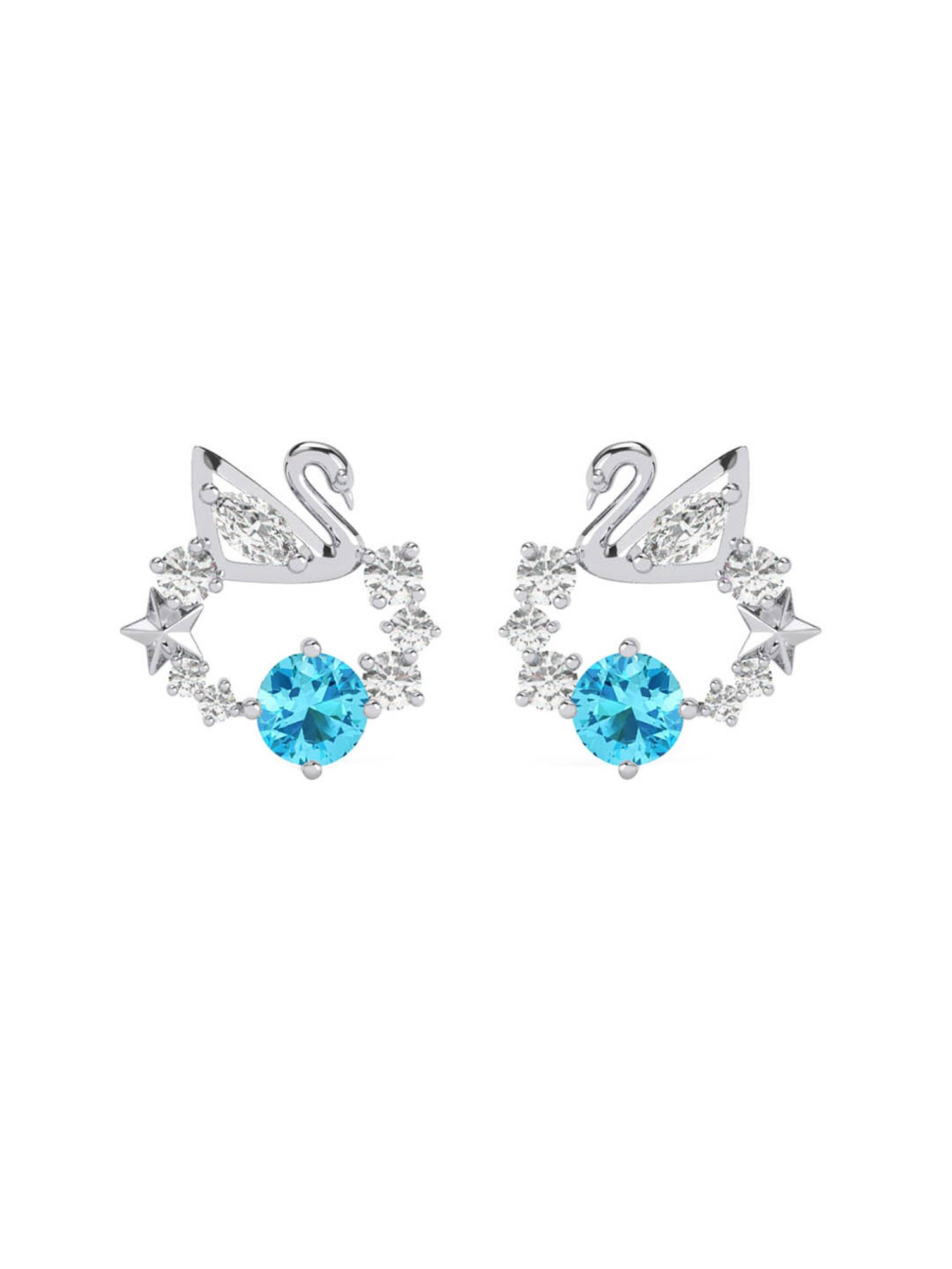 Clara 925 Silver Platinum Plated Swiss Zirconia Iconic Swan Stud Earrings Gift for Women