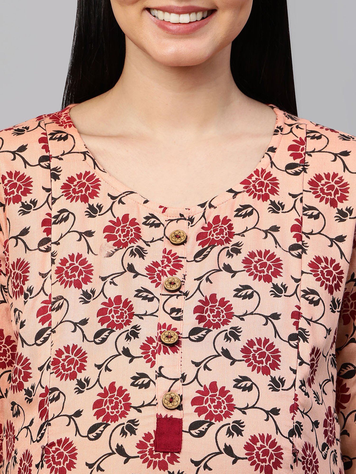 MomToBe Peach Floral Print Maternity Kurta