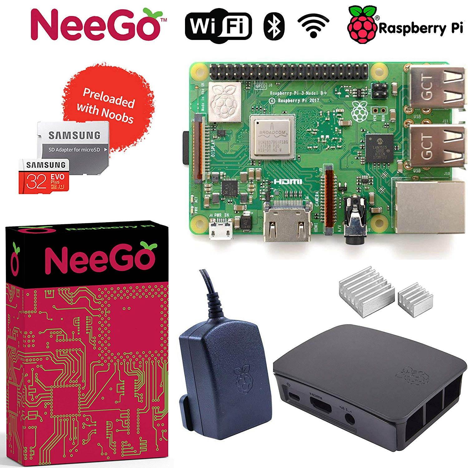 NEEGO Raspberry Pi 3 B+ (B Plus) Desktop Starter Kit 32Gb (Includes Original Accessories) Black