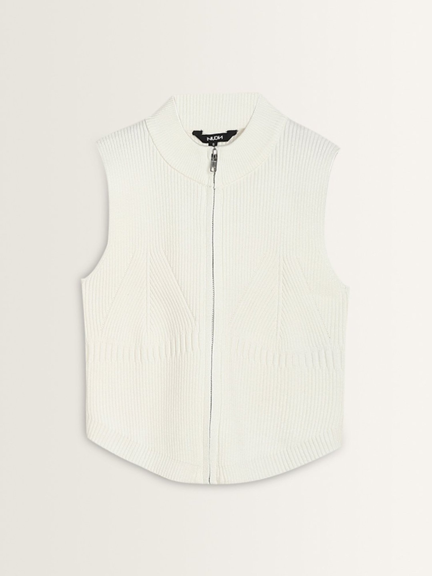 Nuon by Westside White Ribbed Textured T-Shirt