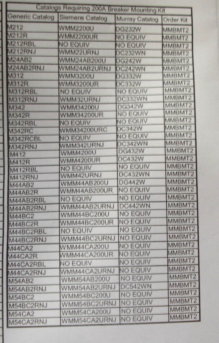 Siemens WMM Murray DC DG Meter Socket 200 amp Breaker landing Base Parts Kit