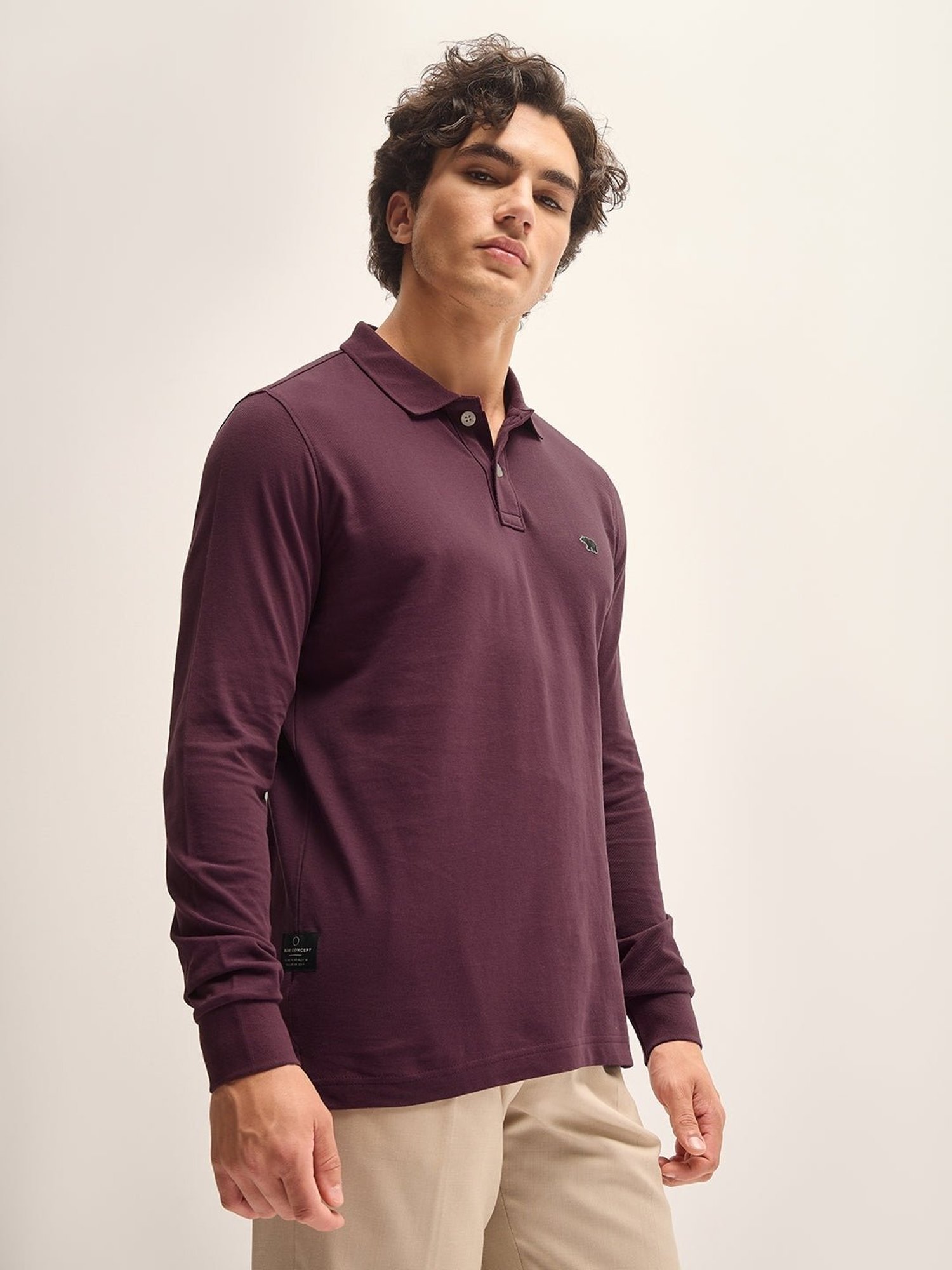 The Bear House Purple Cotton Regular Fit Polo T-Shirt
