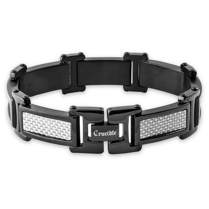 Men's Crucible Blackplated Stainless Steel Gray Carbon Fiber Link Bracelet