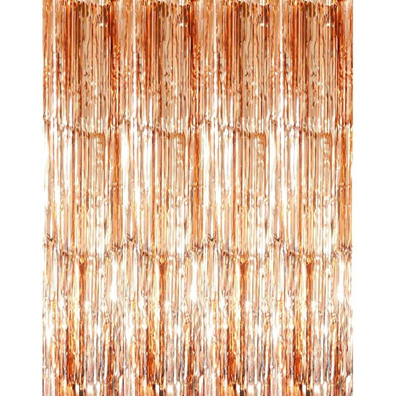 32 ft x 98 ft Metallic Tinsel Foil Fringe Curtains for Party Photo Backdrop Wedding Decor 5 PacksChampagne Gold