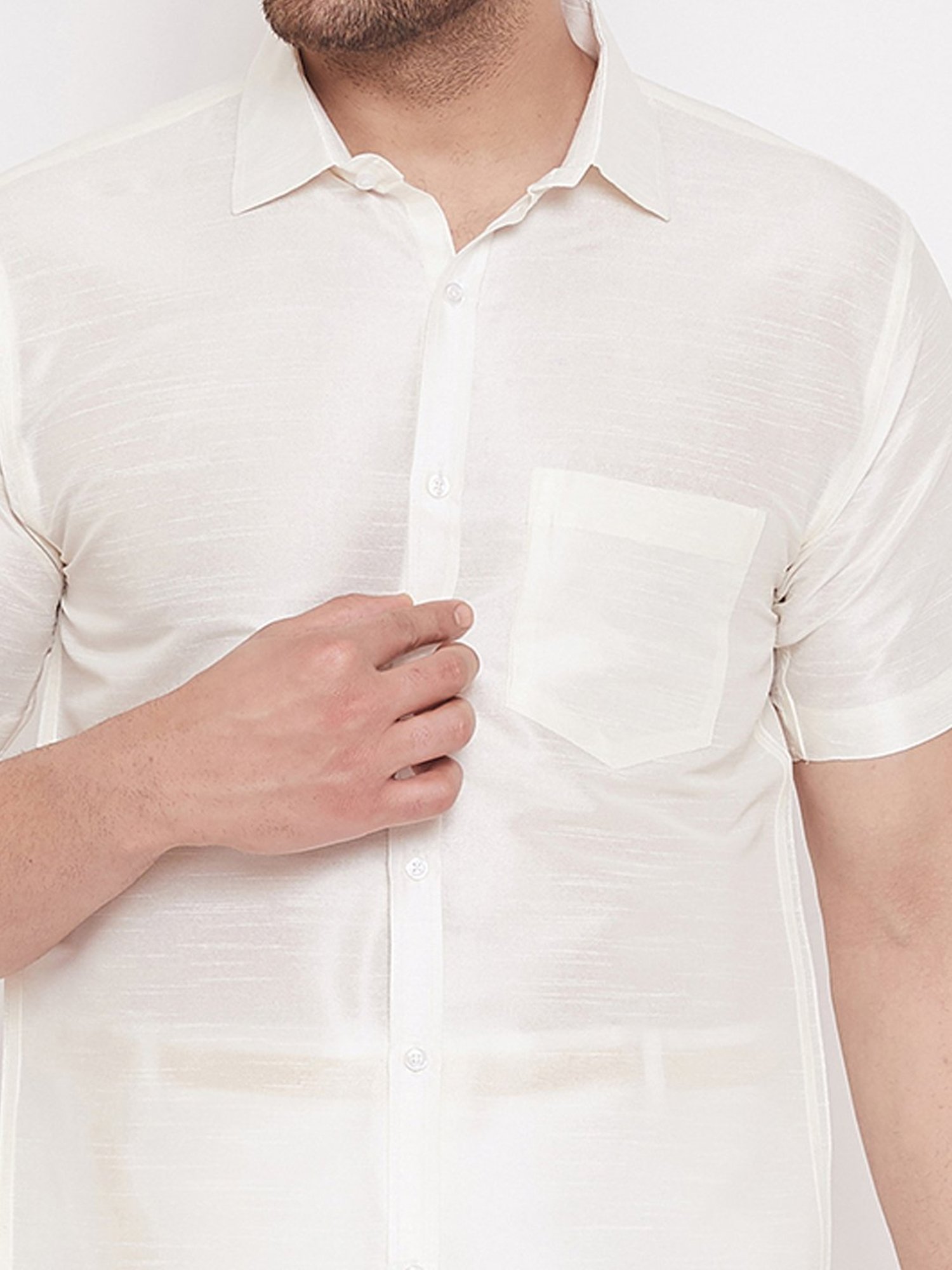 VASTRAMAY Cream Straight Fit Self Pattern Shirt