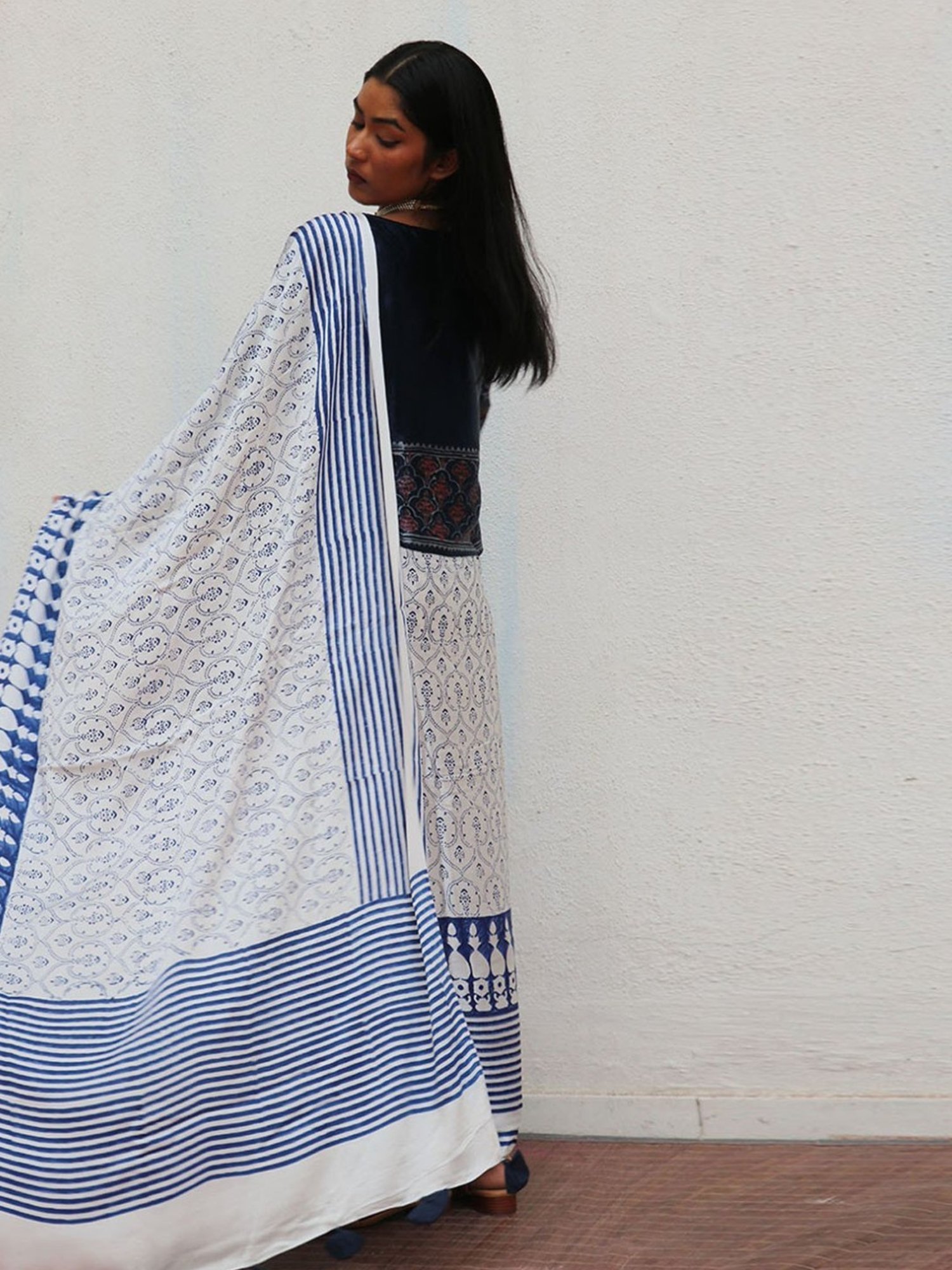 Chidiyaa Where the Wind Flows Mia Kara Blockprinted Modal Silk Saree